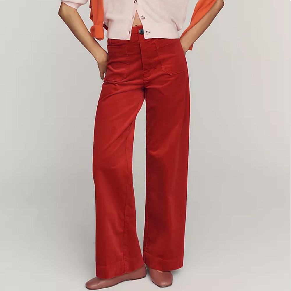 Anthropologie Maeve Colette Corduroy High-Rise Wide-Leg Full Length Pants Red 29